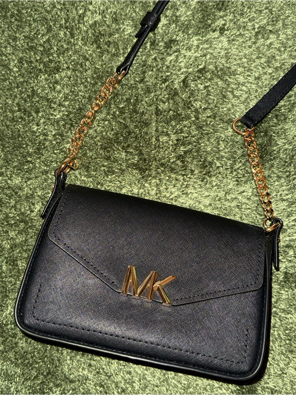 Michael Kors Black Leather Crossbody with Gold Hardware
